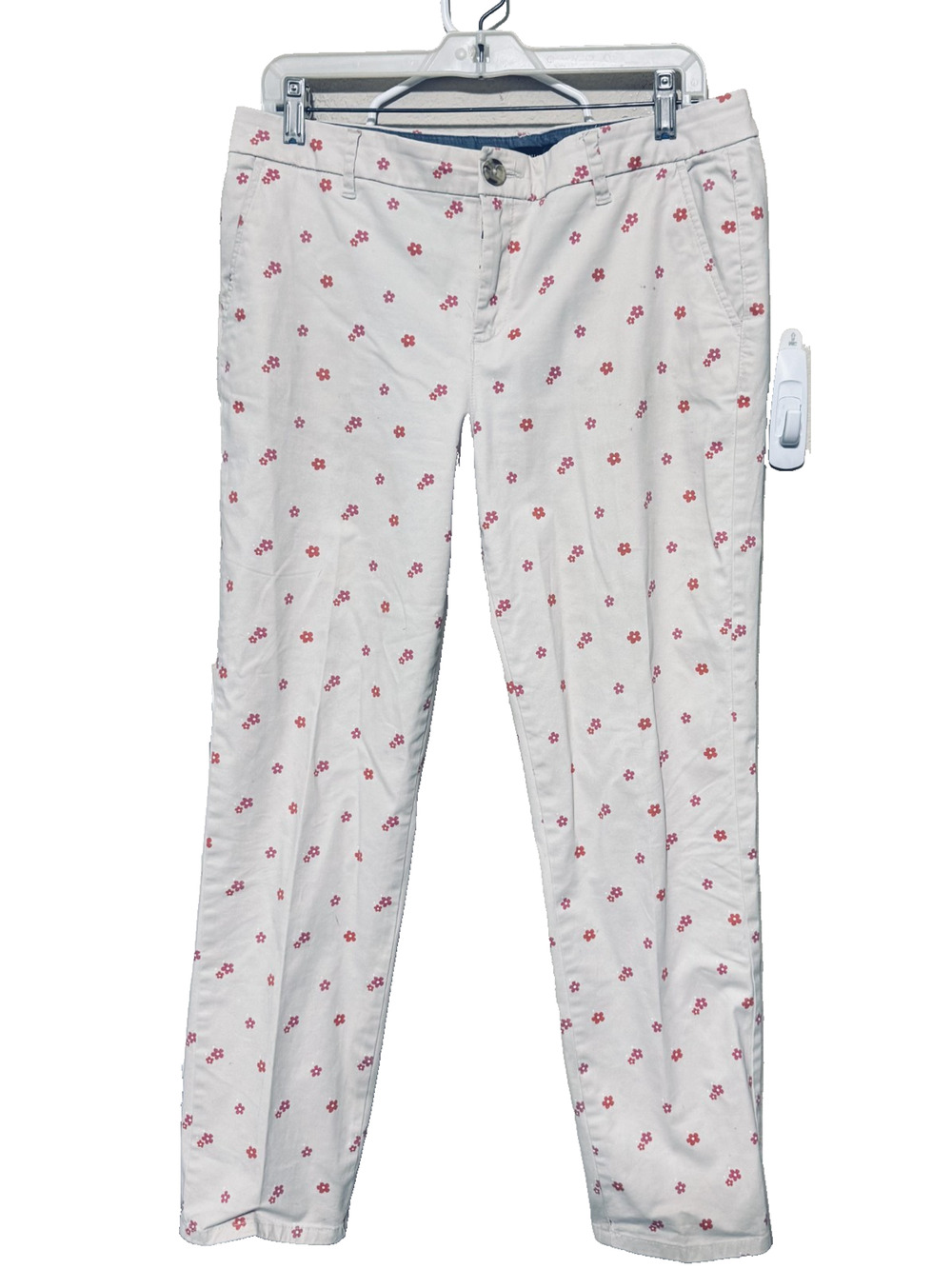 TOMMY HILFIGER Cream Hampton Chino Pants Pink Daisy Flowers sz 10 preppy
